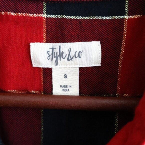 Style & Co Buffalo Plaid Shirt with Gold lines - Size S - Picture 4 of 9